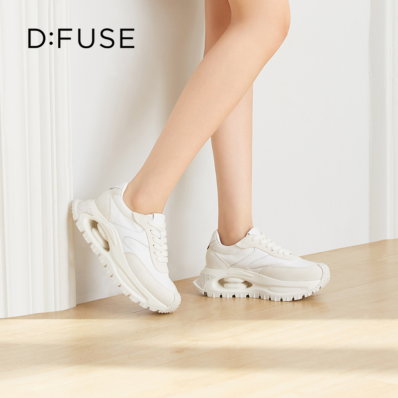 D:FUSE迪芙斯秋季新款可可面包休闲鞋拼接镂空底超轻厚底阿甘鞋DF41112161