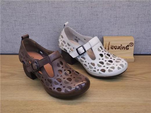 豪行夏季新款正品真皮复古女鞋镂空透气洞洞女凉鞋22292818 商品图3