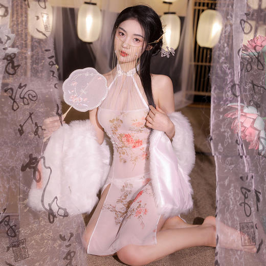 【直供】安太医新品【芳醺玉沁】中式情趣内衣繁花似锦开叉透身旗袍睡裙挂脖式性感连衣裙 商品图3