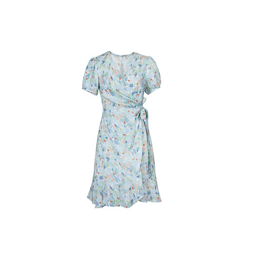 HeyDres法式裹身碎花连衣裙女夏季抽褶收腰设计气质荷叶边裙子 商品图4