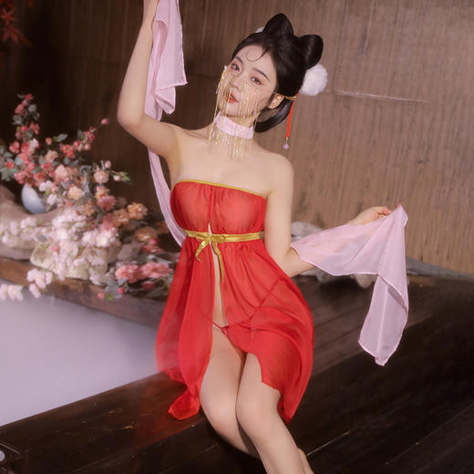【直供】安太医新品【销魂动魄】中式情趣内衣媚骨惑主妲己透视抹胸睡裙狐媚娘角色扮演古风贵妃侍寝前开叉裙 商品图7