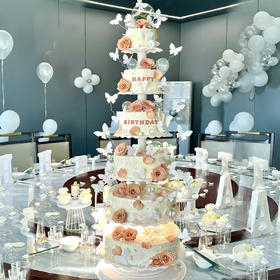 生日宴会主题蛋糕-鲜花蝴蝶鲜果夹心-30磅【生日蛋糕】