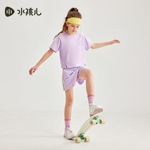 水孩儿童装夏季新款女童时尚运动套装儿童舒适纯棉短袖T恤简约纯色短裤 商品图4