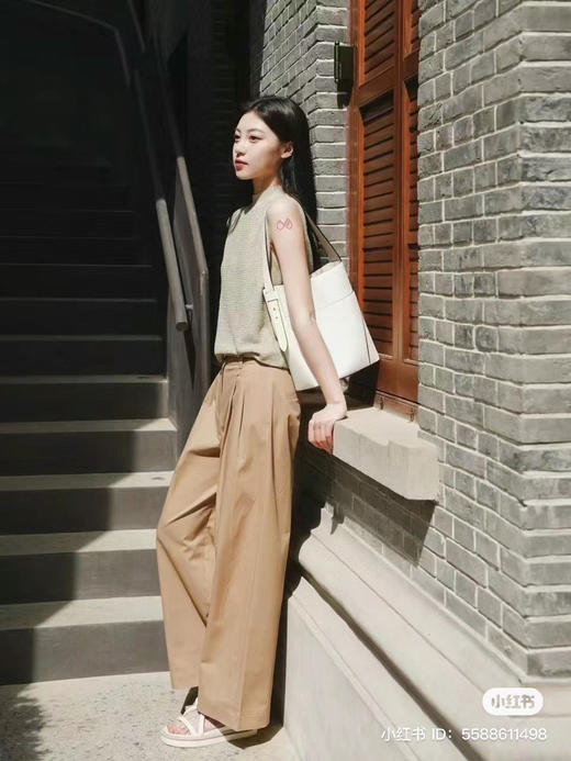 523-8 排他性独家圆正 小禾X113 百搭卡其裤 弹力棉 直筒阔腿裤 商品图3