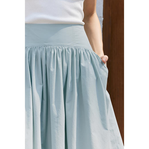 HeyDres法式蓝色半身裙女夏季复古高腰显瘦伞摆半裙气质百褶裙子 商品图2