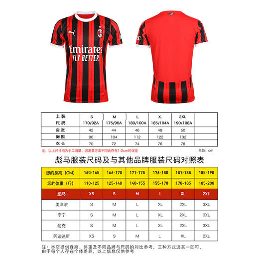 小李子PUMA彪马24/25赛季AC米兰主场球迷版比赛球衣短袖成人男774979 01 商品图3