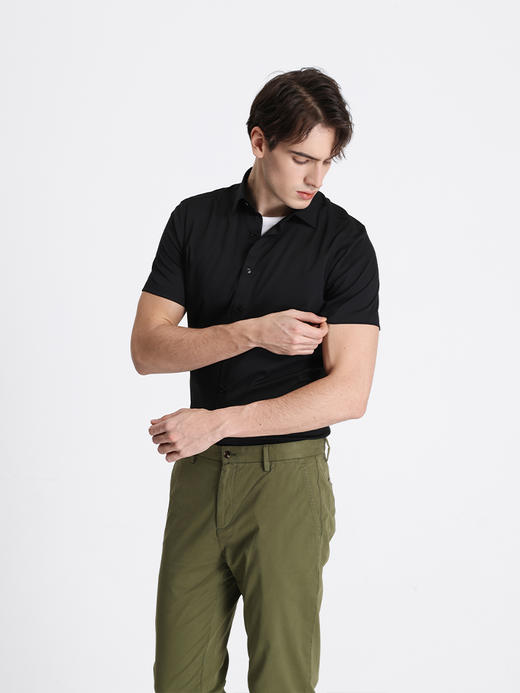 callisto黑色聚酯纤维混纺短袖衬衫 STSTS083T 商品图1