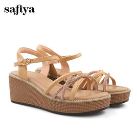 Safiya/索菲娅2024夏 仙女风交叉细带水钻露趾坡跟凉鞋 SF42115127