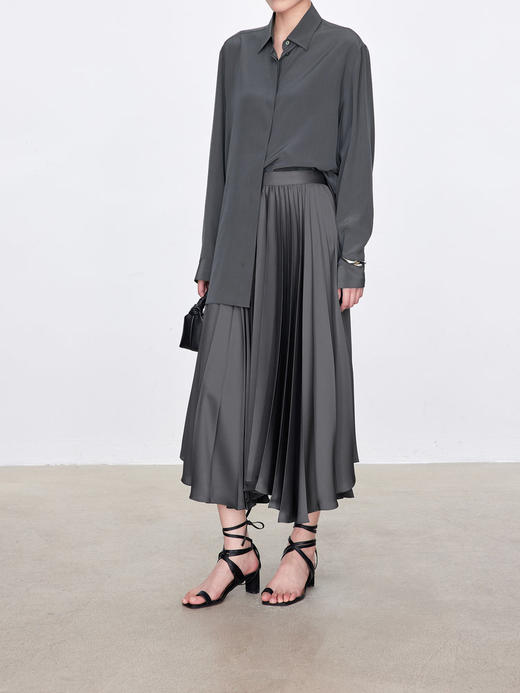 流光缎面扇形不规则百褶裙半裙 大体量有宽度的褶皱 造型感十足 重工立体扇形太阳褶 立裁A字裙型 中长长度显高显瘦G0836 商品图6