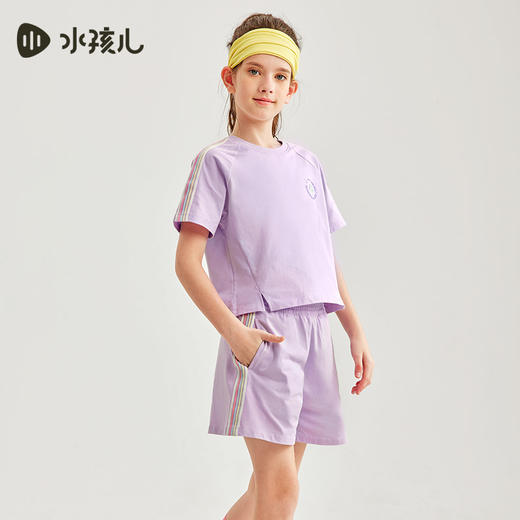 水孩儿童装夏季新款女童时尚运动套装儿童舒适纯棉短袖T恤简约纯色短裤 商品图2