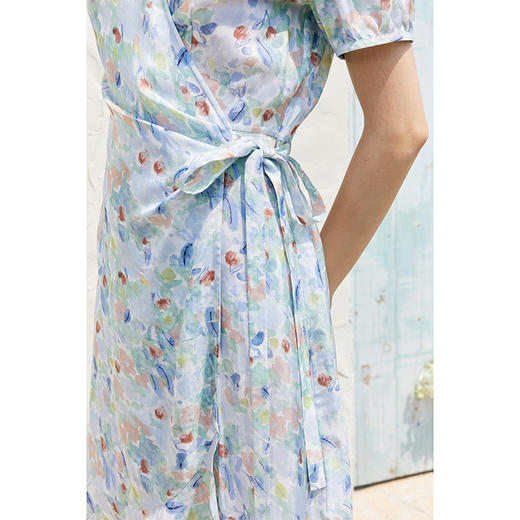 HeyDres法式裹身碎花连衣裙女夏季抽褶收腰设计气质荷叶边裙子 商品图2