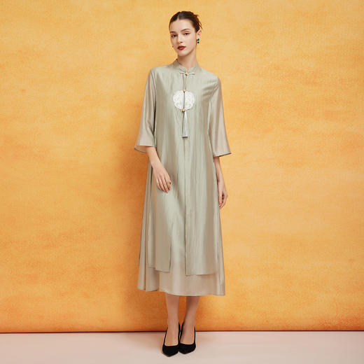 PF8B2斯尔丽2024新款气质连衣裙夏季宽松中式刺绣知性两件套改良旗袍 商品图3