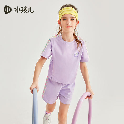 水孩儿童装夏季新款女童时尚运动套装儿童舒适纯棉短袖T恤简约纯色短裤 商品图1
