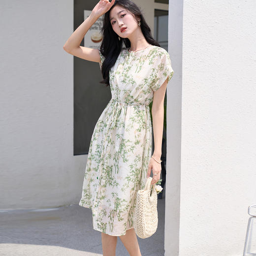 米思阳2025夏季新品清爽新中式印花裙宽松抽绳设计连衣裙2485 商品图2
