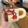 创意复古女孩陶瓷水杯耐高温马克杯子带盖勺高档办公室牛奶杯茶杯 商品缩略图7