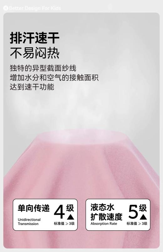 HEY better儿童专ye排汗透气t恤，单向吸汗导湿不反渗不粘身 滴水成花 5a抑菌 柔软舒适耐穿好洗 商品图6