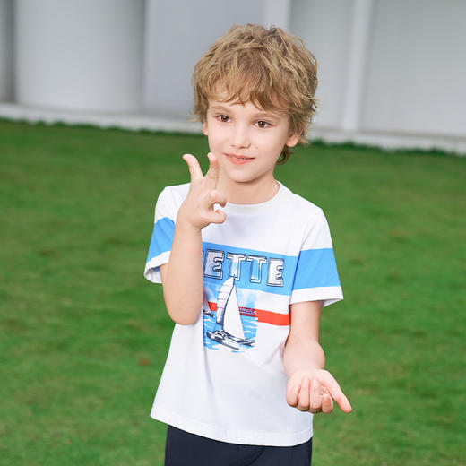 【凉感】mettekids男童短袖t恤2024夏季新款透气儿童撞色休闲上衣 商品图2