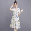 气质名媛v领，蝴蝶印花连衣裙HR-5506 商品缩略图0