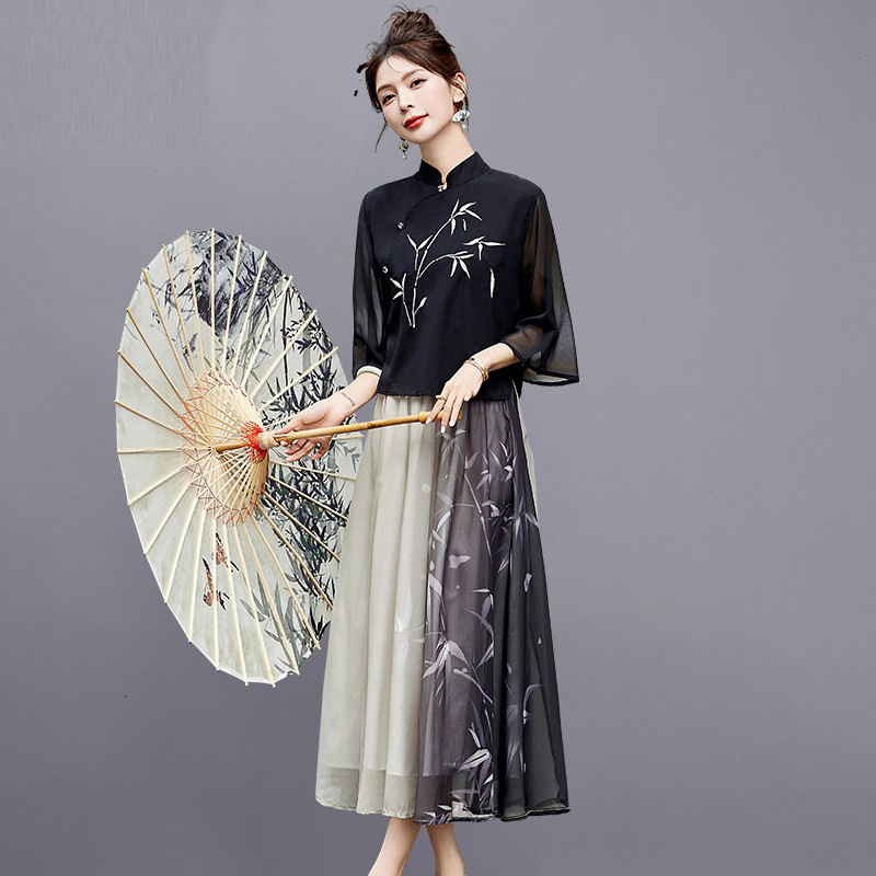 新中式国风改良旗袍，汉服禅意两件套裙子HR-MJLE535