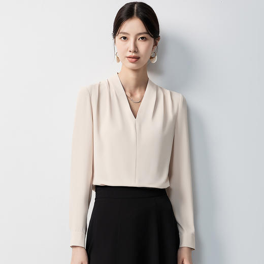 【气质V领】罗蒙女士长袖衬衫商务时尚优雅大气简约通勤百搭衬衫女 商品图2