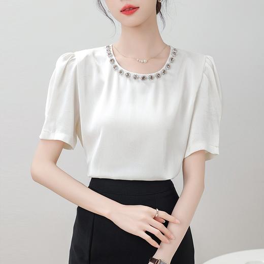 SMZ17349韩国chic法式重工钉钻圆领衬衣高级感气质泡泡袖显瘦时尚上衣女装 商品图1