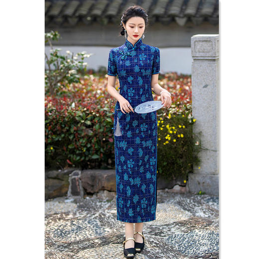 SYK复合蕾丝长款短袖旗袍2024夏季新款复古国风中老年女士宴会旗袍裙 商品图3