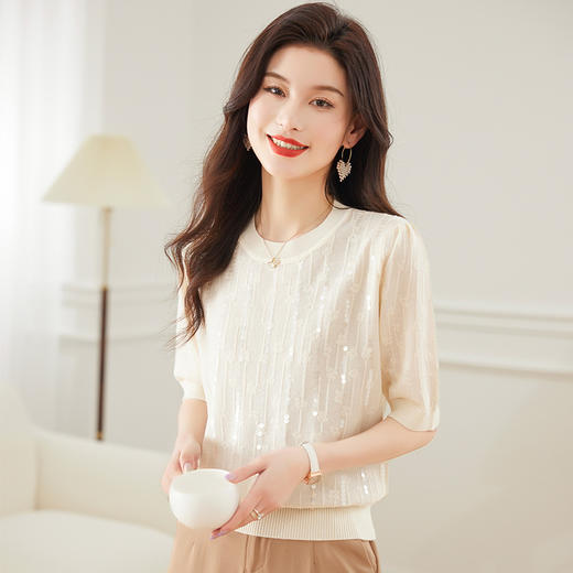 夏季小清新亮片淑女减龄套头针织上衣CC-1669 商品图3