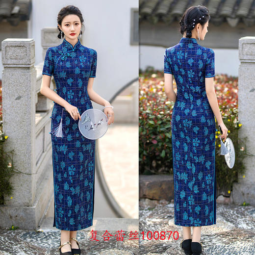 SYK复合蕾丝长款短袖旗袍2024夏季新款复古国风中老年女士宴会旗袍裙 商品图1