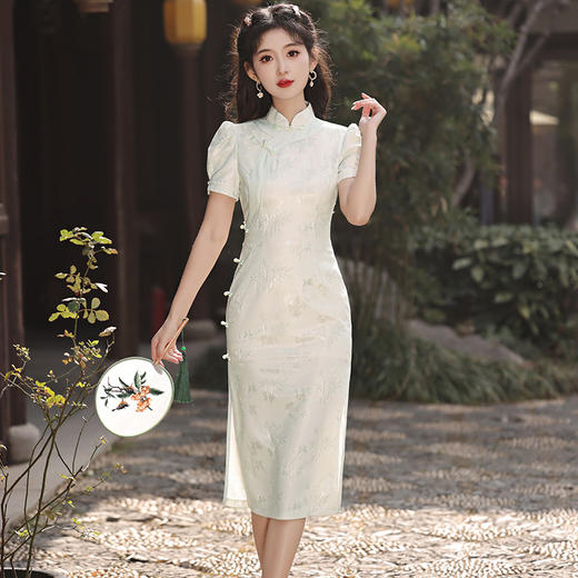 甜美温柔风锦棉提花小清新旗袍裙BS2877 商品图3