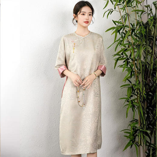 DNO新中式国风醋酸提花连衣裙夏季中长款裙子 商品图1