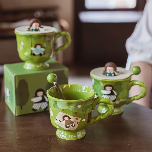 陶瓷杯子带盖勺马克杯可爱女生水杯家用办公室早餐咖啡杯 商品图2