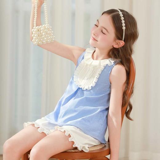 女童短袖t恤2024夏季新款儿童蓝色条纹童装小女孩洋气纯棉上衣 商品图5