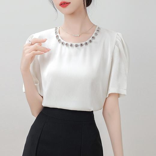 SMZ17349韩国chic法式重工钉钻圆领衬衣高级感气质泡泡袖显瘦时尚上衣女装 商品图3