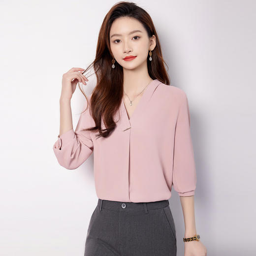 【简约大方】罗蒙四季款女士长袖衬衫商务通勤气质百搭V领衬衫女 商品图2
