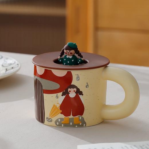 创意复古女孩陶瓷水杯耐高温马克杯子带盖勺高档办公室牛奶杯茶杯 商品图4