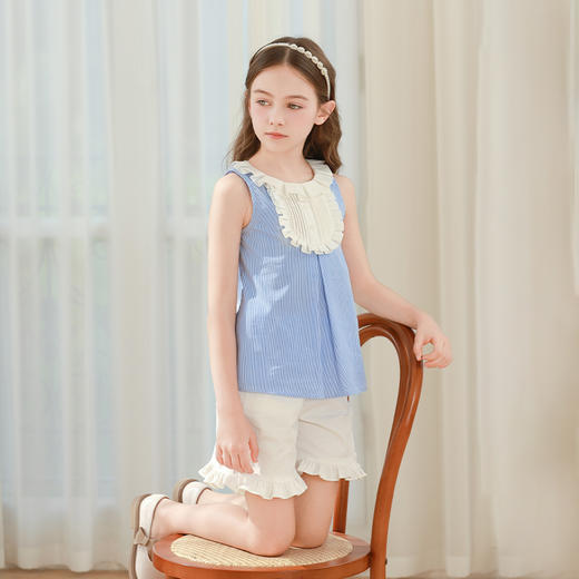 女童短袖t恤2024夏季新款儿童蓝色条纹童装小女孩洋气纯棉上衣 商品图1