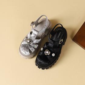 westory夏季新款法式优雅高跟凉鞋露趾粗跟鞋凉鞋W24BG62141