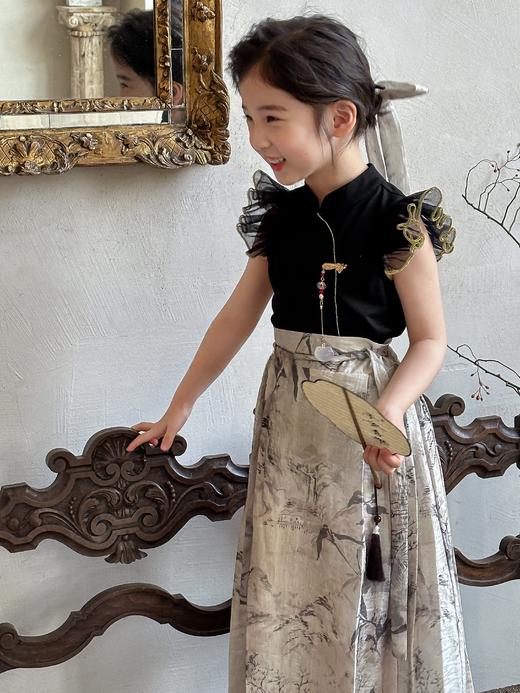 【非质量问题不退换】中式小飞袖上衣 中式泡泡袖上衣 墨白马面裙 粉锦半裙 粉锦长裙 商品图5