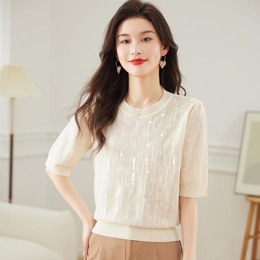 夏季小清新亮片淑女减龄套头针织上衣CC-1669 商品图1