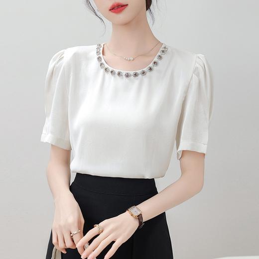 SMZ17349韩国chic法式重工钉钻圆领衬衣高级感气质泡泡袖显瘦时尚上衣女装 商品图0