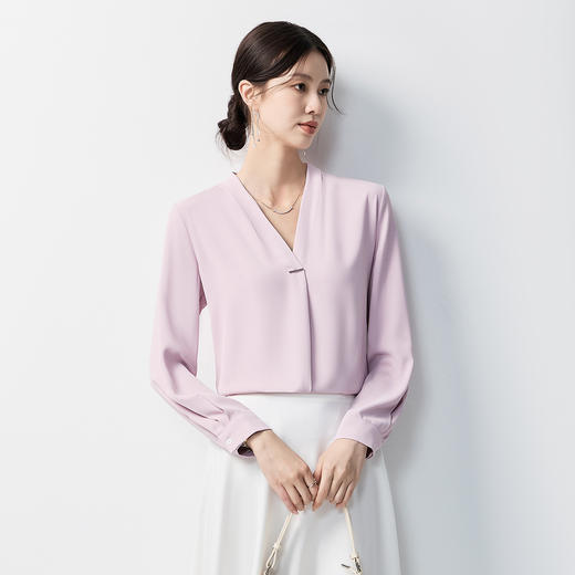 【简约大方】罗蒙四季款女士长袖衬衫商务通勤气质百搭V领衬衫女 商品图3