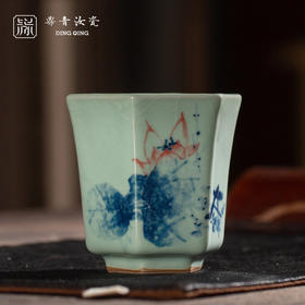 问鼎鼎青青花六方杯（荷花桂鱼）（虾戏图）