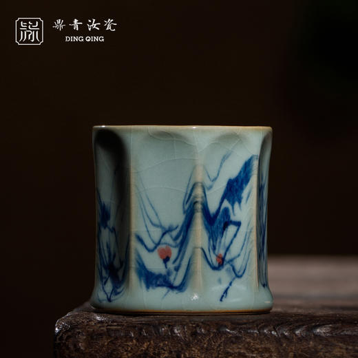 问鼎鼎青青花棱线杯（奇石红竹）（奇石兰草）（虾戏） 商品图1