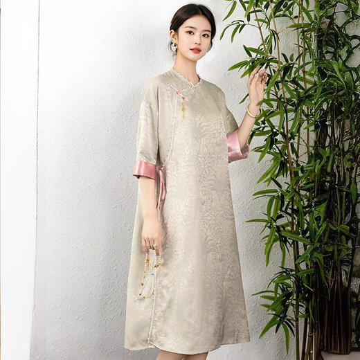 DNO新中式国风醋酸提花连衣裙夏季中长款裙子 商品图2