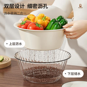 【食品级材质，夏日厨房必备！】新款双层果蔬沥水篮容量NYC，体积小巧方便收纳。一物多用。淘米、水果、蔬菜洗净无残留，掀盖立刻分离水与菜，八快速沥水让清洗再简单不过！