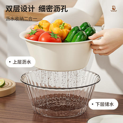 【食品级材质，夏日厨房必备！】新款双层果蔬沥水篮容量NYC，体积小巧方便收纳。一物多用。淘米、水果、蔬菜洗净无残留，掀盖立刻分离水与菜，八快速沥水让清洗再简单不过！ 商品图0