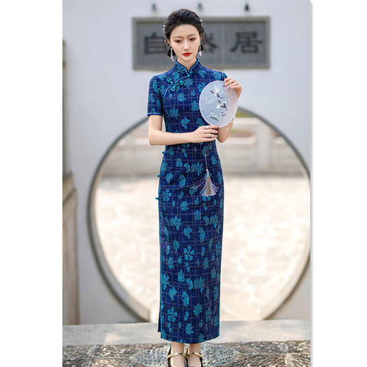 SYK复合蕾丝长款短袖旗袍2024夏季新款复古国风中老年女士宴会旗袍裙 商品图2