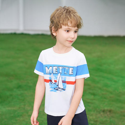【凉感】mettekids男童短袖t恤2024夏季新款透气儿童撞色休闲上衣 商品图4