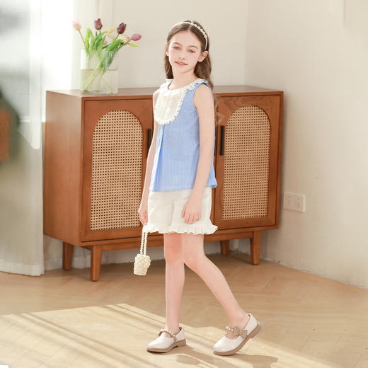 女童短袖t恤2024夏季新款儿童蓝色条纹童装小女孩洋气纯棉上衣 商品图2