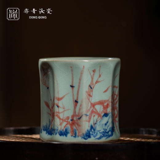问鼎鼎青青花棱线杯（奇石红竹）（奇石兰草）（虾戏） 商品图2